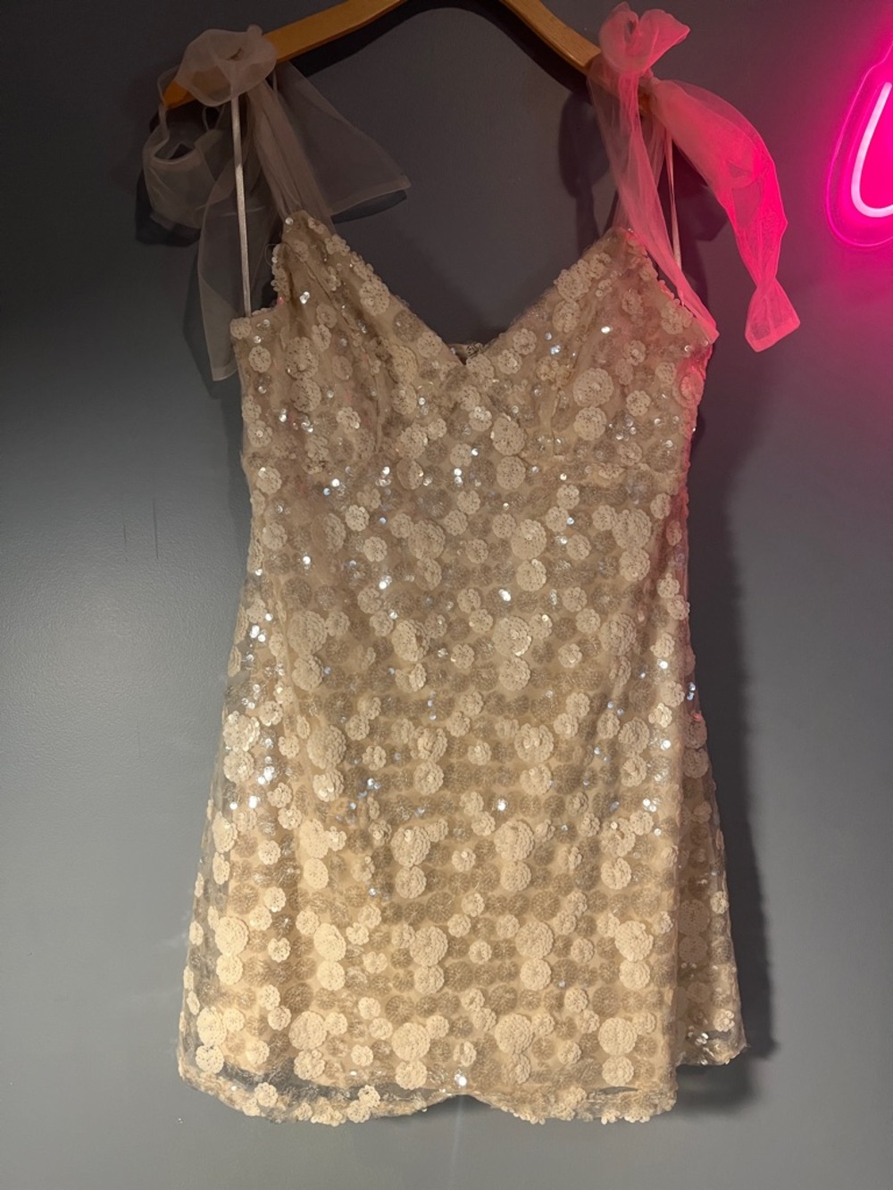 miami Cream Sequin Floral Mini Dress